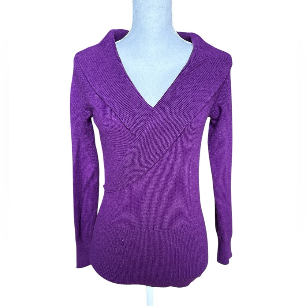 WHBM purple cashmere blend portrait collar sweater purple